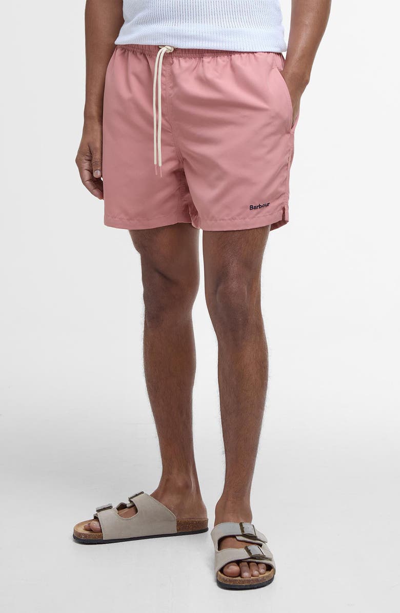 Barbour Staple Logo Swim Trunks, Main, color, Pink Clay