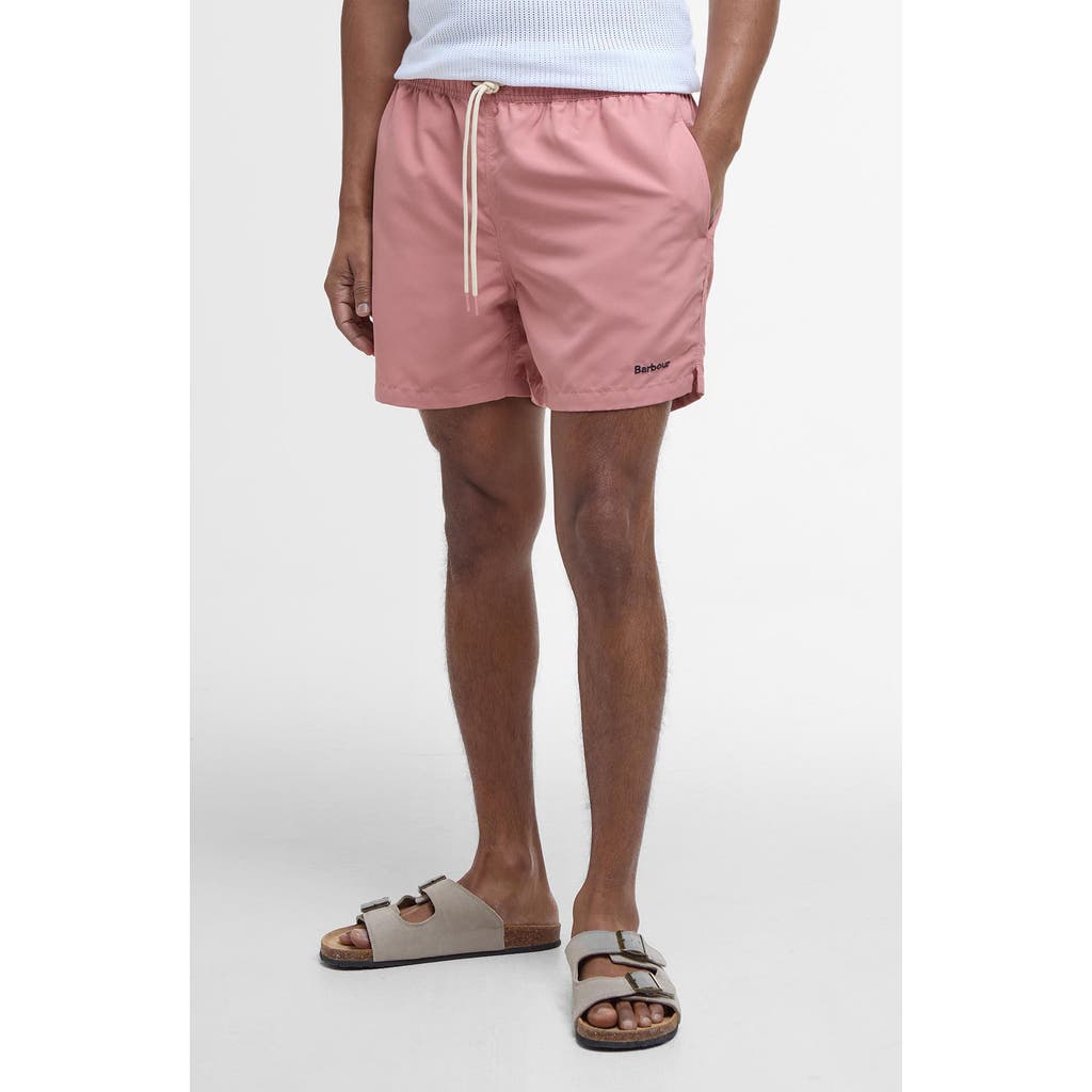 Barbour Staple Logo Swim Trunks In Pink Clay
