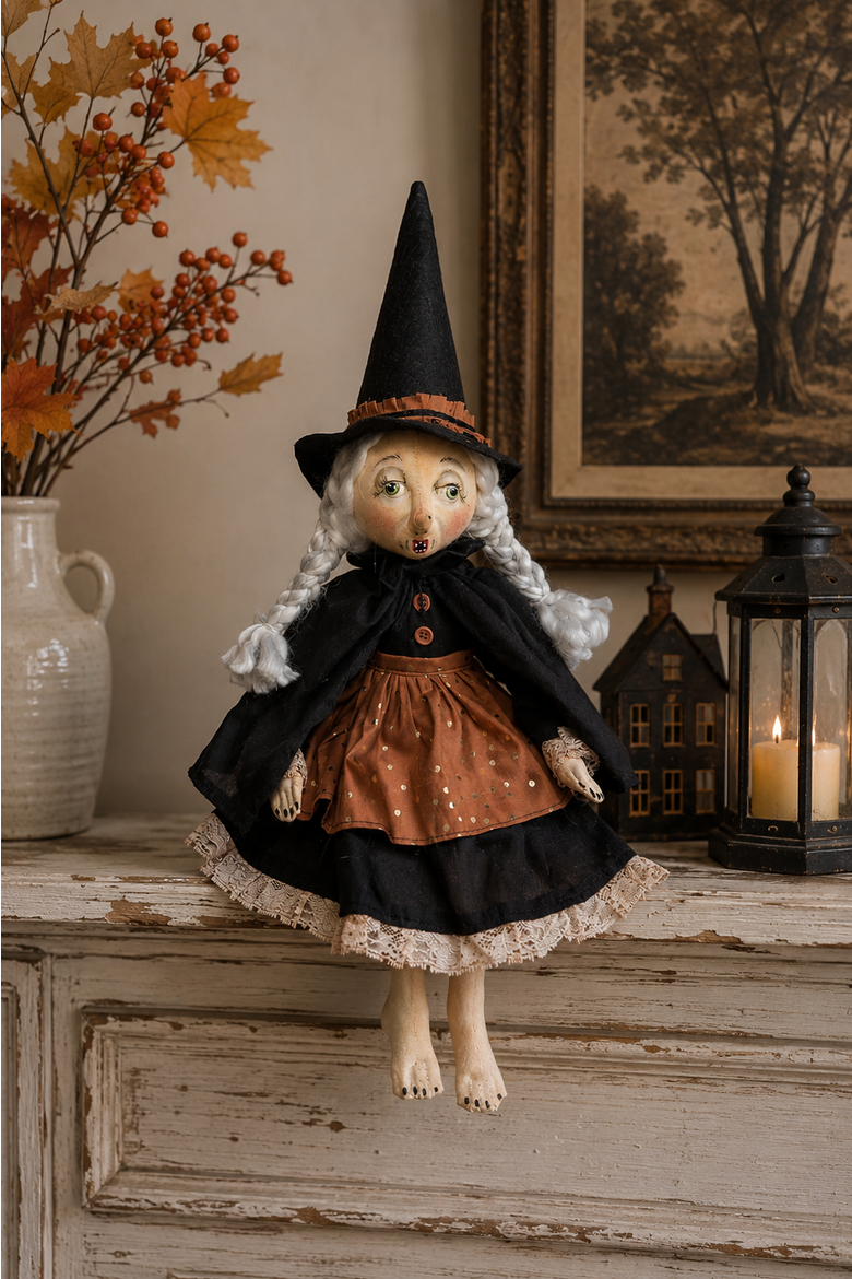 Morgan Witch Halloween Folk Art Figurine 20", Alternate, color, Black