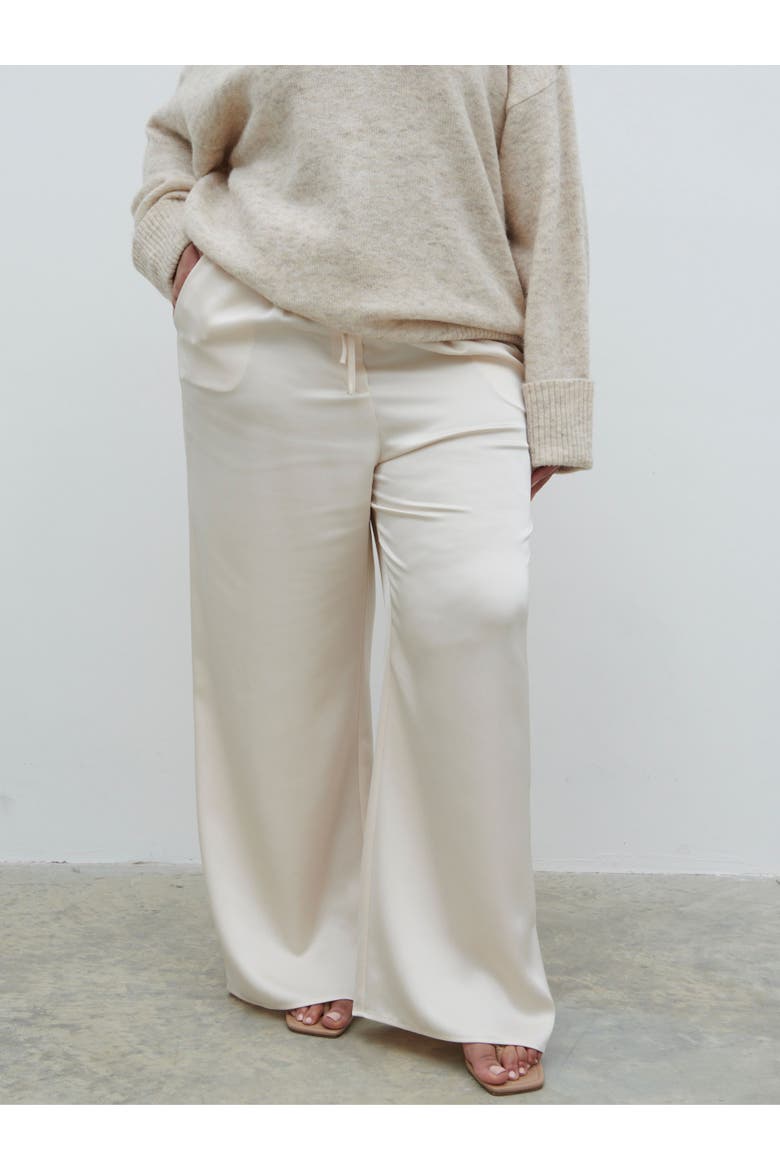 Curve Breya Satin Drawstring Trouser, Alternate, color, Oyster