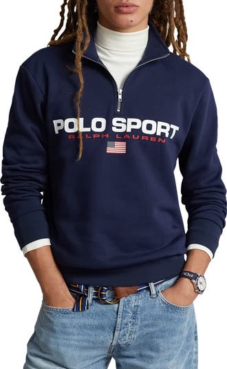 Polo Ralph Lauren Polo Sport Tricot Tape buy Fleece Sweatshirt Blue Quarter Zip L