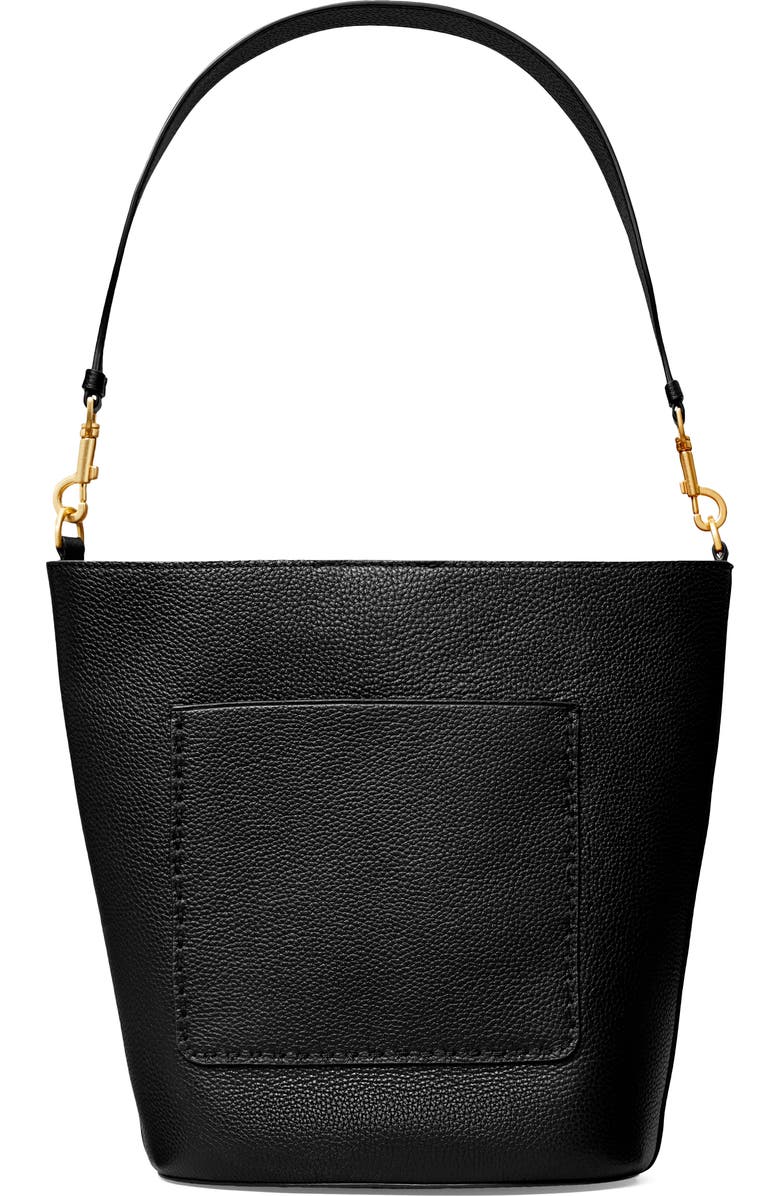 Tory Burch McGraw Leather Bucket Bag, Alternate, color, Black