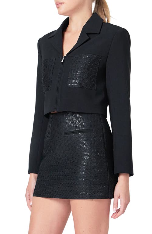 Shop Endless Rose Sequin Pocket Crop Blazer In Black