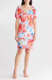 Eliza J Floral Puff Sleeve Sheath Dress