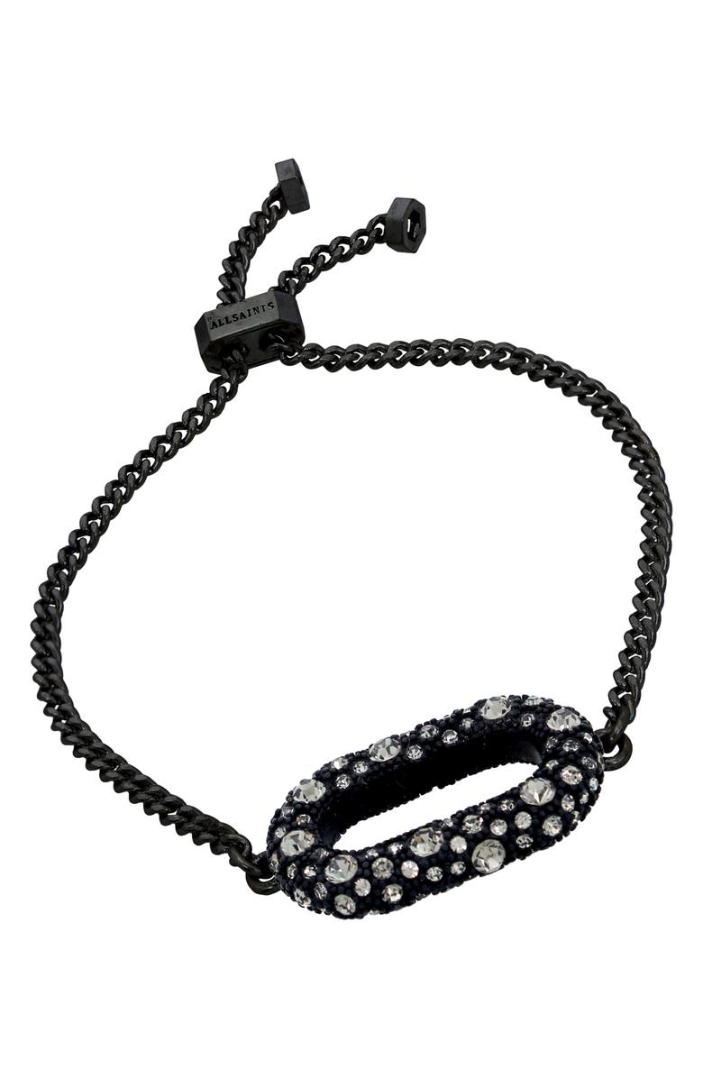 AllSaints Pavé Oval Curb Chain Slider Bracelet, Alternate, color, Black