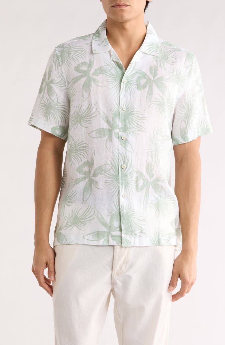 Bugatchi Jackson Floral Linen Camp Shirt, Main, color, Forrest