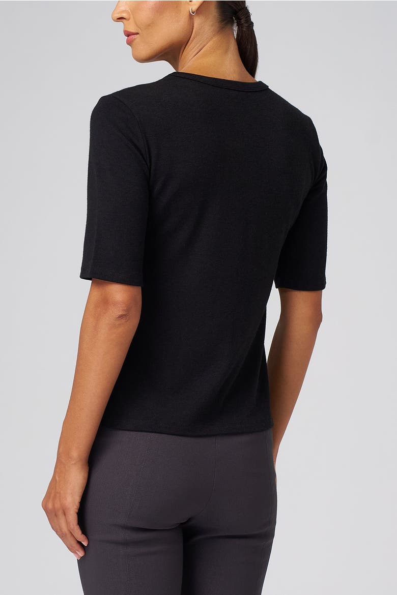 Structured Knit Elbow Sleeve Tee, Alternate, color, Black