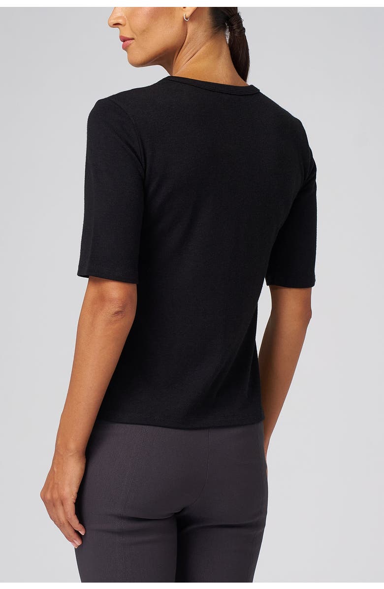 Franne Golde Structured Knit Elbow Sleeve Tee, Alternate, color, Black