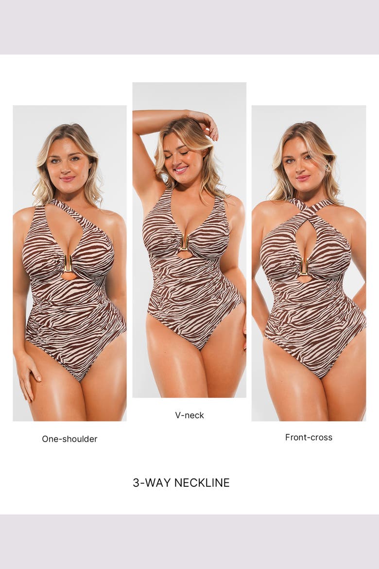 U-Wire Ruched Tummy Control One Piece Swimsuit, Alternate, color, Zebra Print