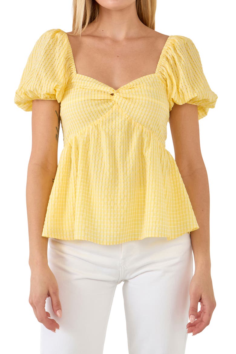 Check Puff Sleeve Top, Alternate, color, YELLOW