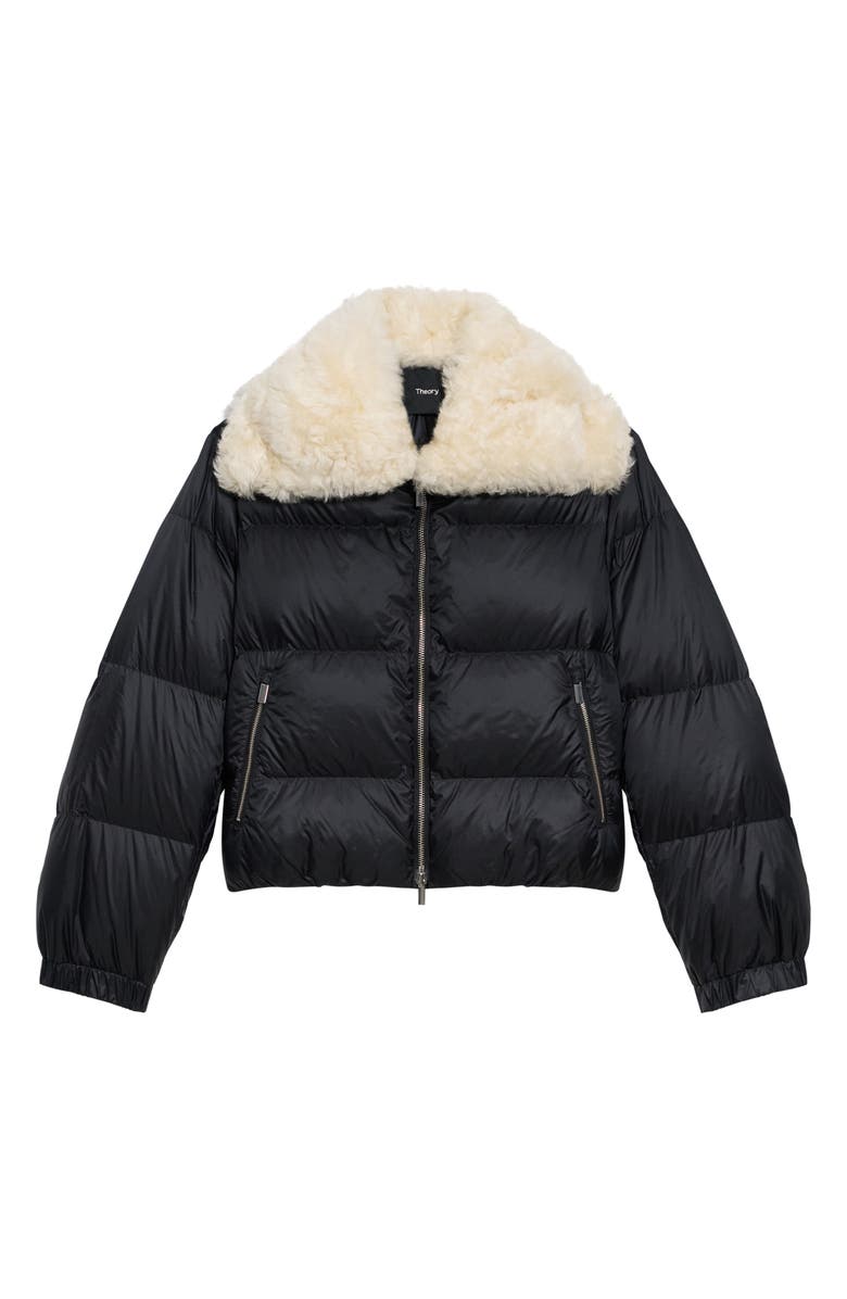 Theory Genuine Shearling Collar Puffer Jacket, Main, color, Black