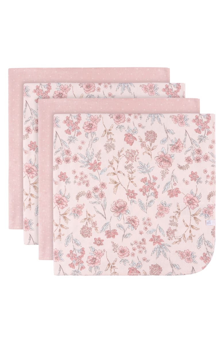 Just Born Pink Cotton Flannel Swaddles 4-Pack, Main, color, Floral