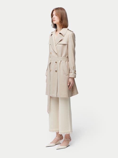 Gobi Mongolian Cashmere Double Breasted Cashmere Trench Coat In Warm Grey