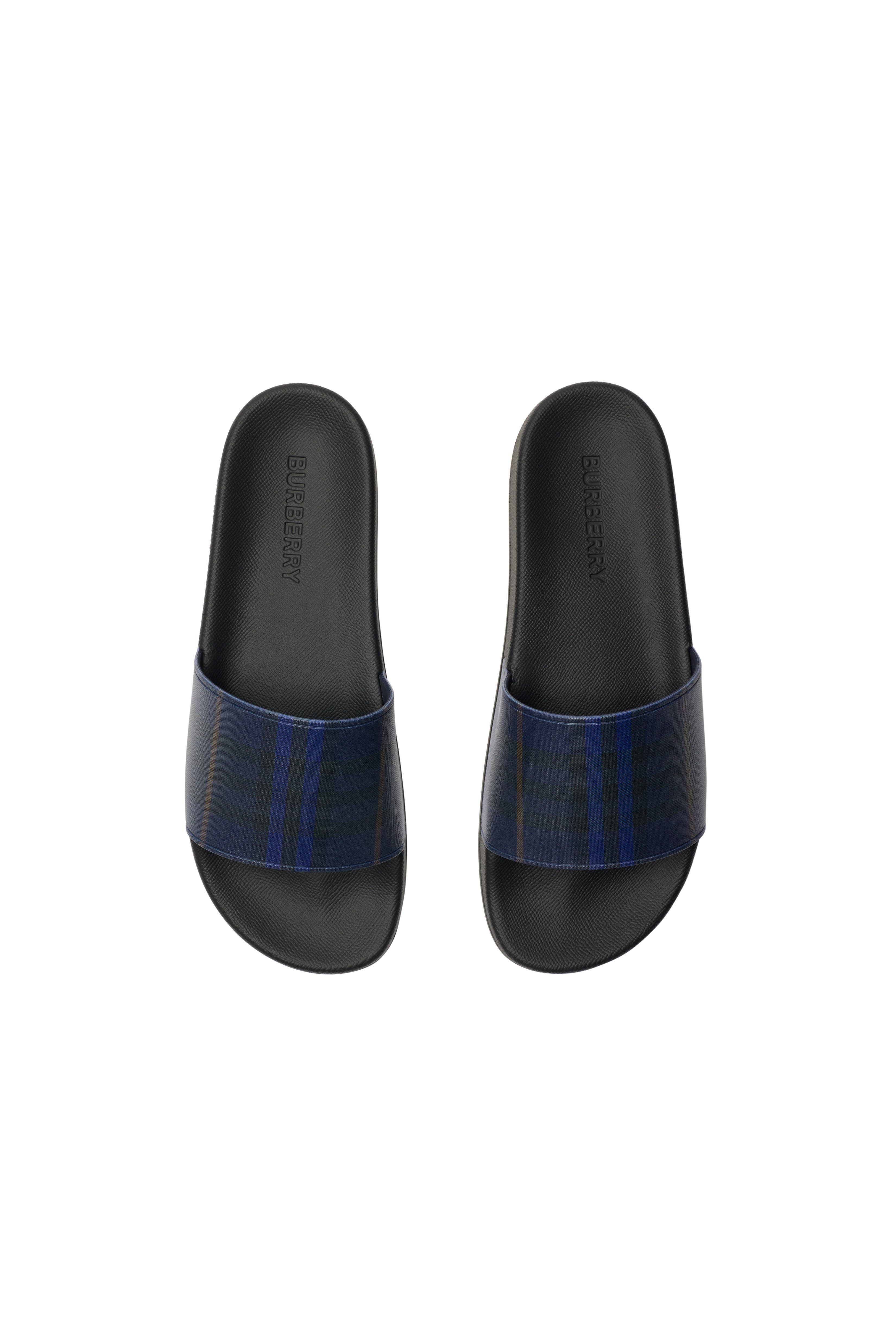 Burberry Check Slides, Alternate, color, Midnight