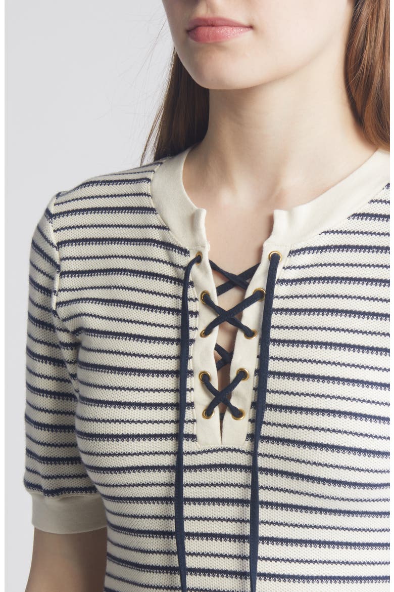 Reeve Lace Up Cotton Knit Top, Alternate, color, FREEHAND STRIPE