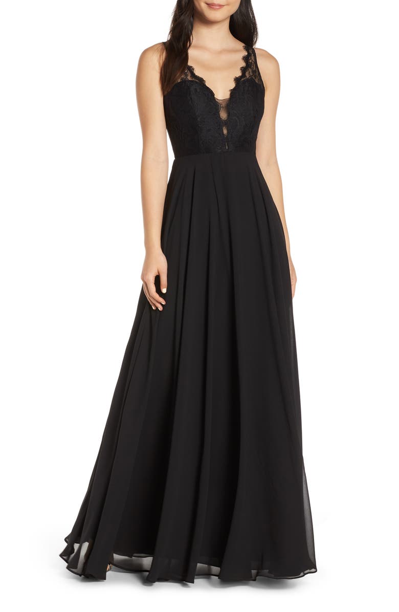 Hayley Paige Occasions Lace Bodice Chiffon Evening Dress, Main, color, 