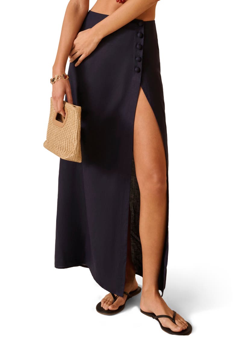 High Slit Maxi Skirt, Alternate, color, Noir Navy