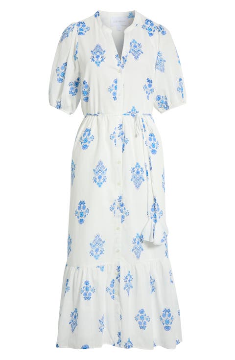 Veran Floral Button-Up Tiered Cotton Shirtdress