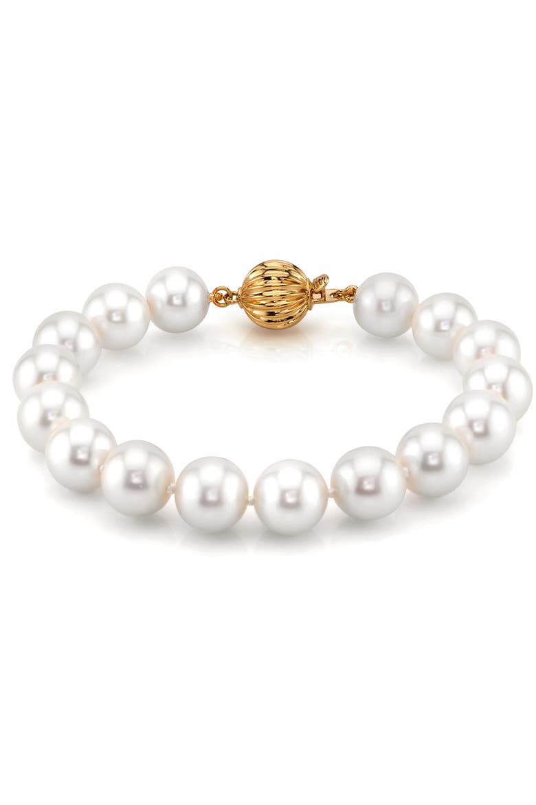9.5-10.5mm White Freshwater Pearl Bracelet - Premier AAAA Quality, Main, color, Yellow Gold Clasp