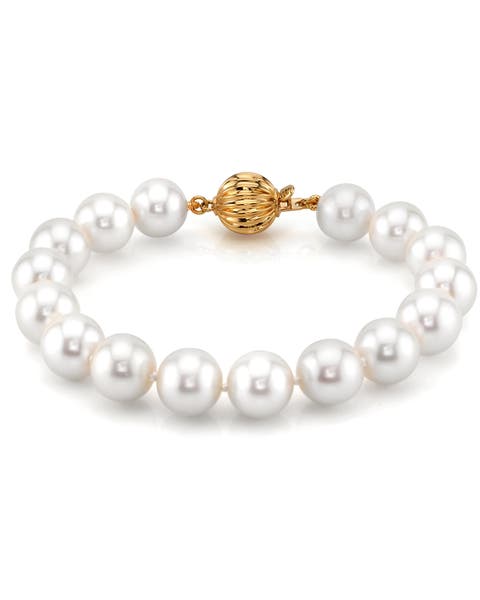 9.5-10.5mm White Freshwater Pearl Bracelet - Premier AAAA Quality
