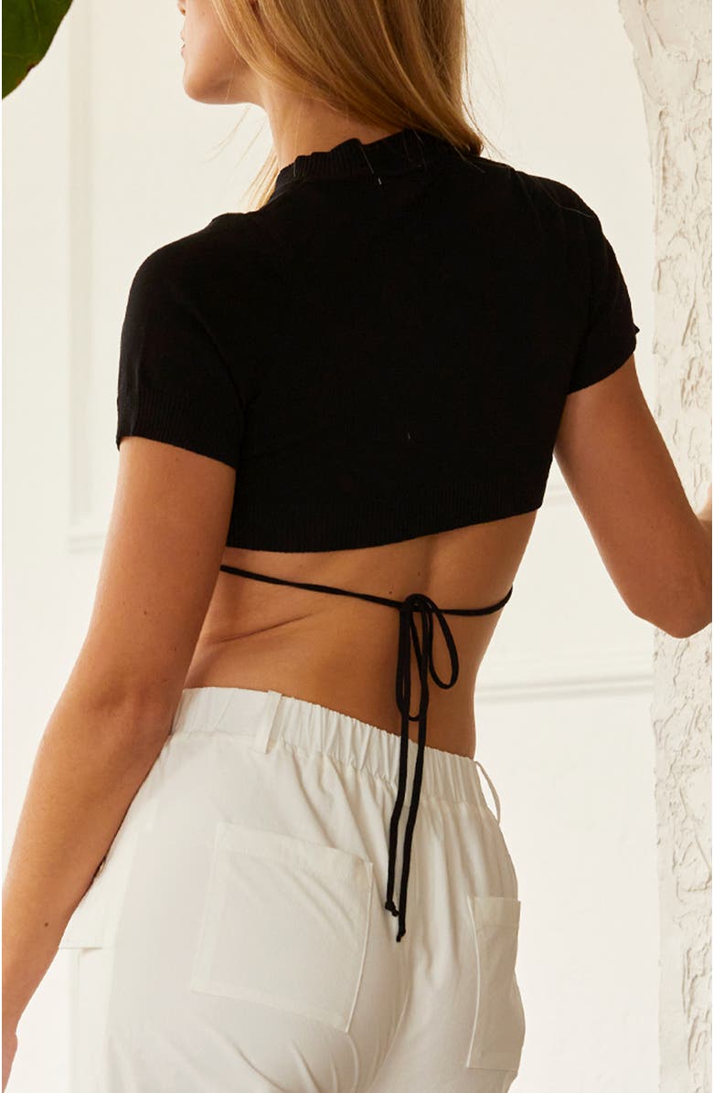 CRESCENT Tie Back Knit Top, Alternate, color, Black