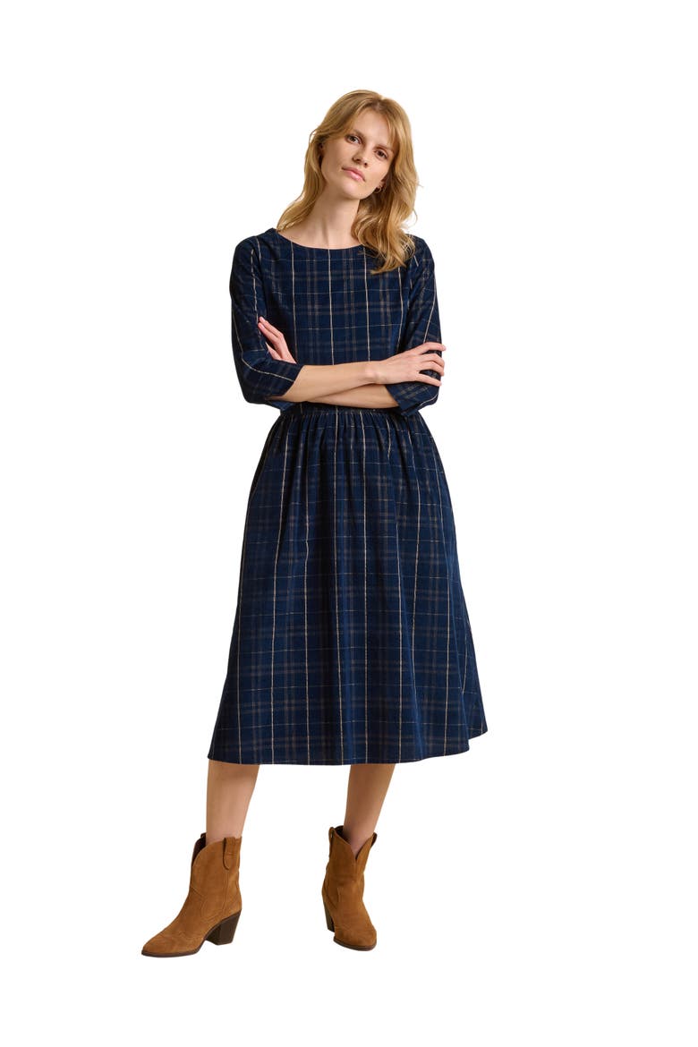 Lilliput 3/4 Sleeve Boat Neck Midi Dress, Main, color, Blue