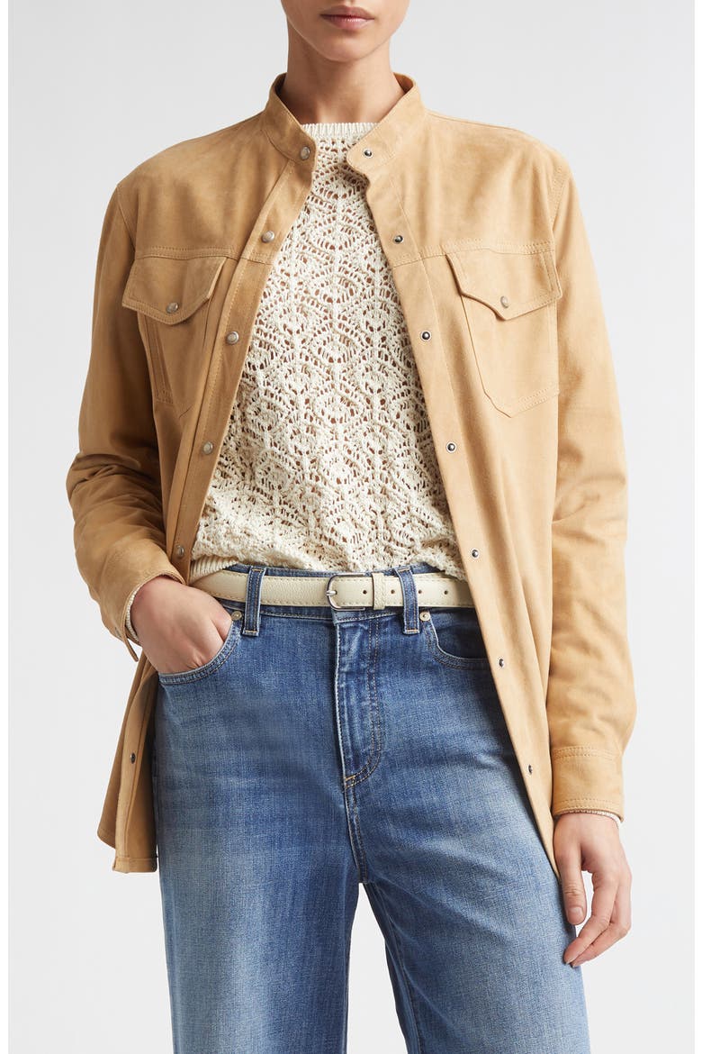 Lambskin Suede Overshirt, Main, color, CAMEL
