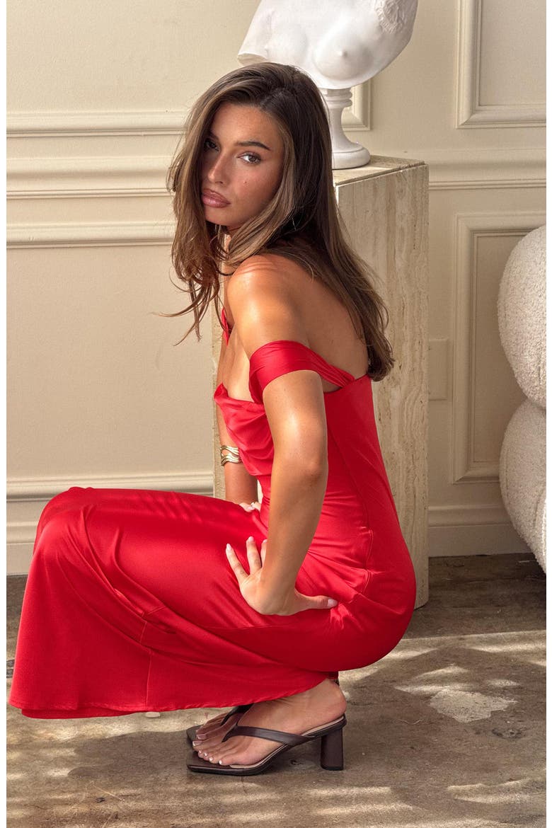 Azura Off the Shoulder Satin Gown, Alternate, color, RED