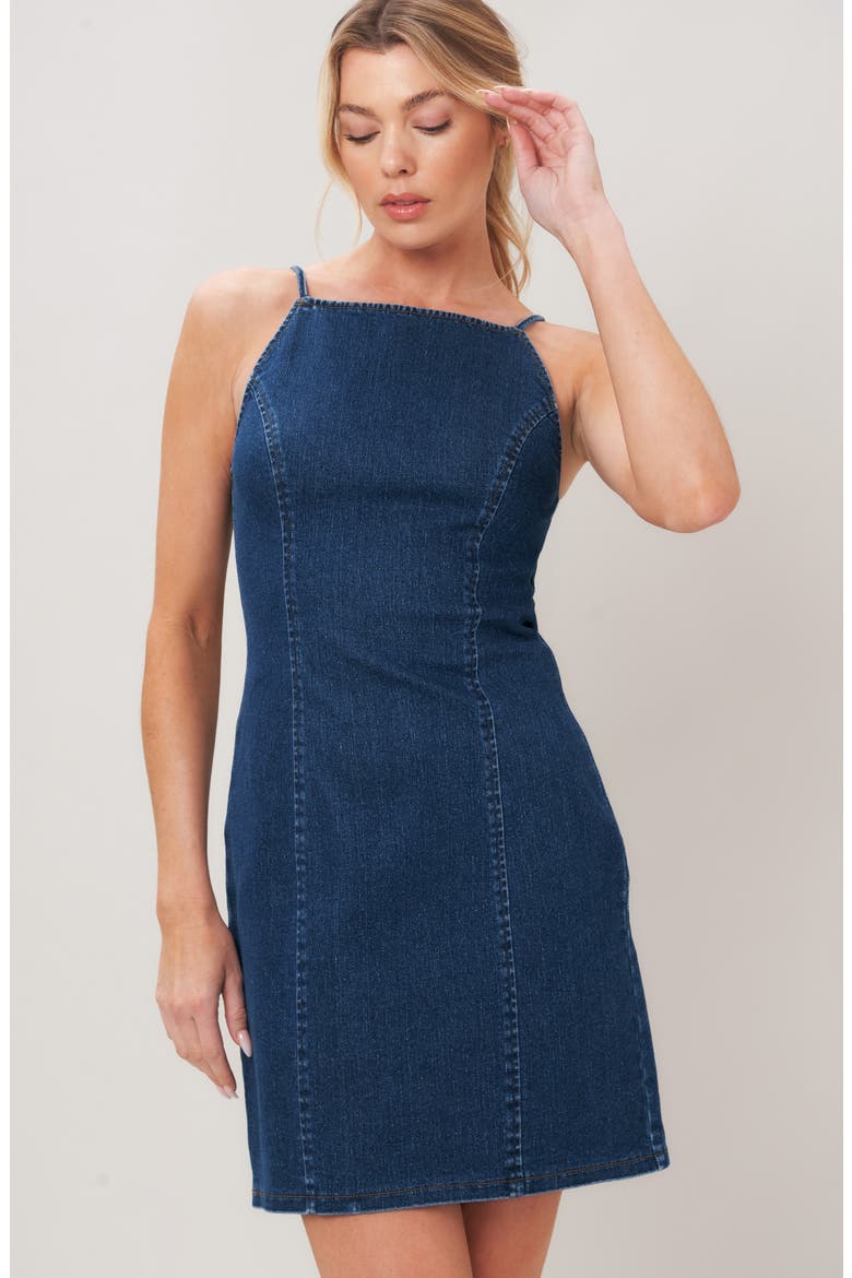Apron Neck Sleeveless Denim Minidress, Alternate, color, DENIM