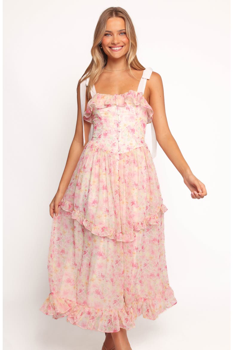 Zenith Ruffle Tie Strap Maxi Dress, Alternate, color, PINK