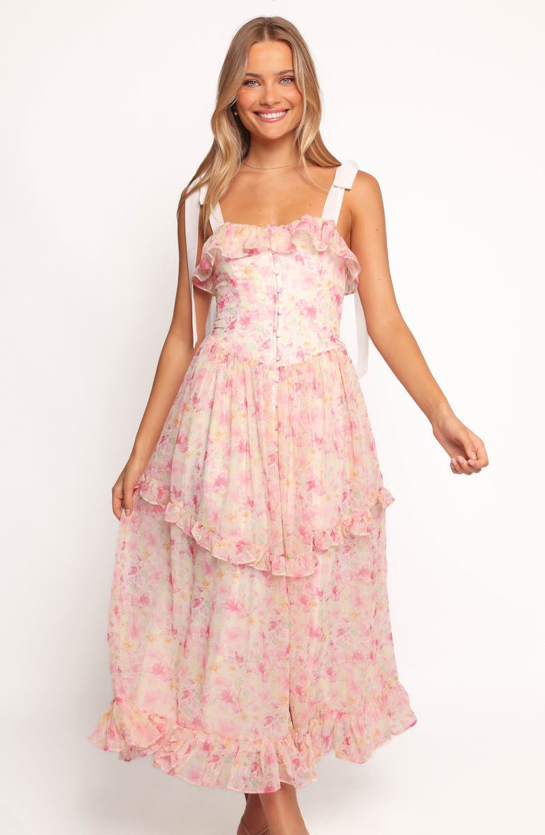 Petal & Pup Zenith Ruffle Tie Strap Maxi Dress, Alternate, color, Pink
