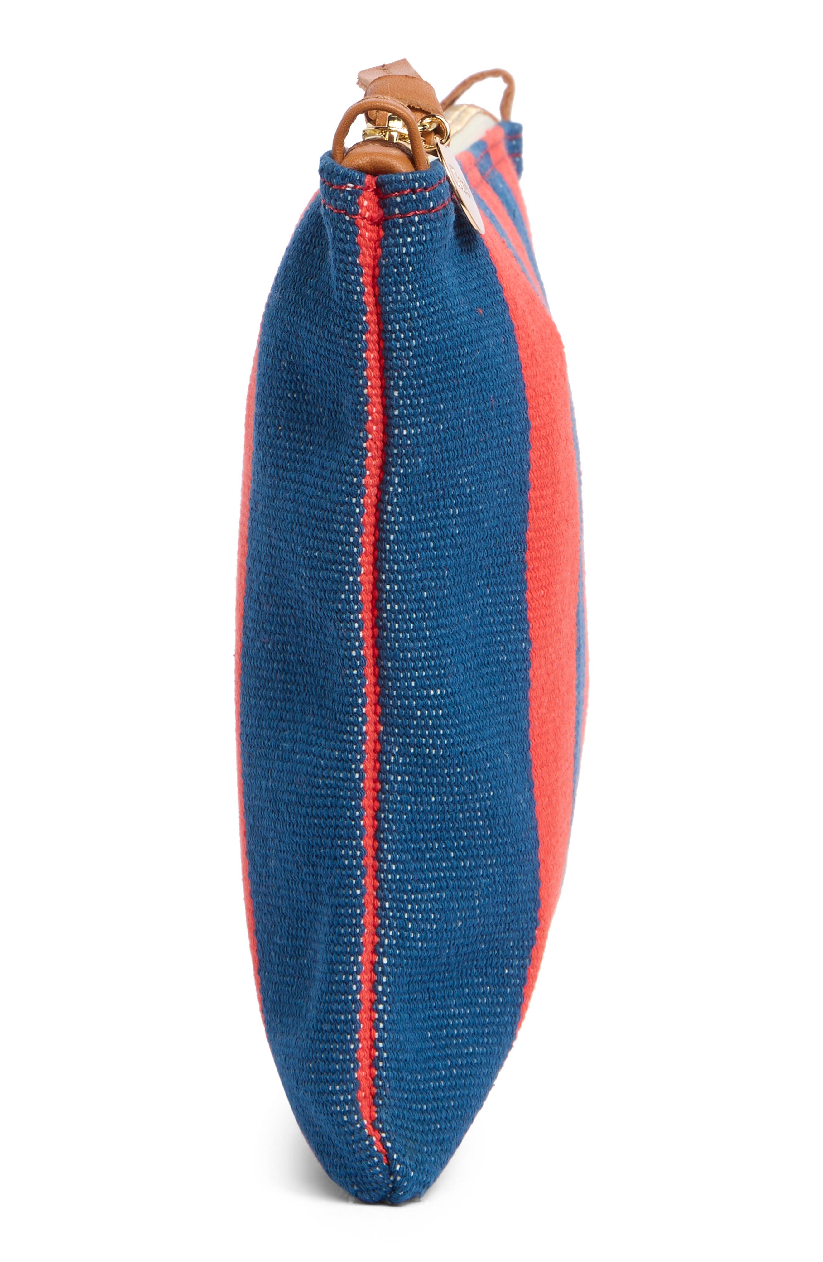 Clare V. Stripe Flat Clutch, Alternate, color, Poppy/ French Blue