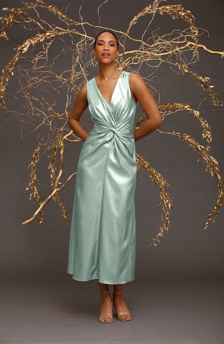 Maggy London Front Twist Satin Maxi Dress, Alternate, color, Silver/Green