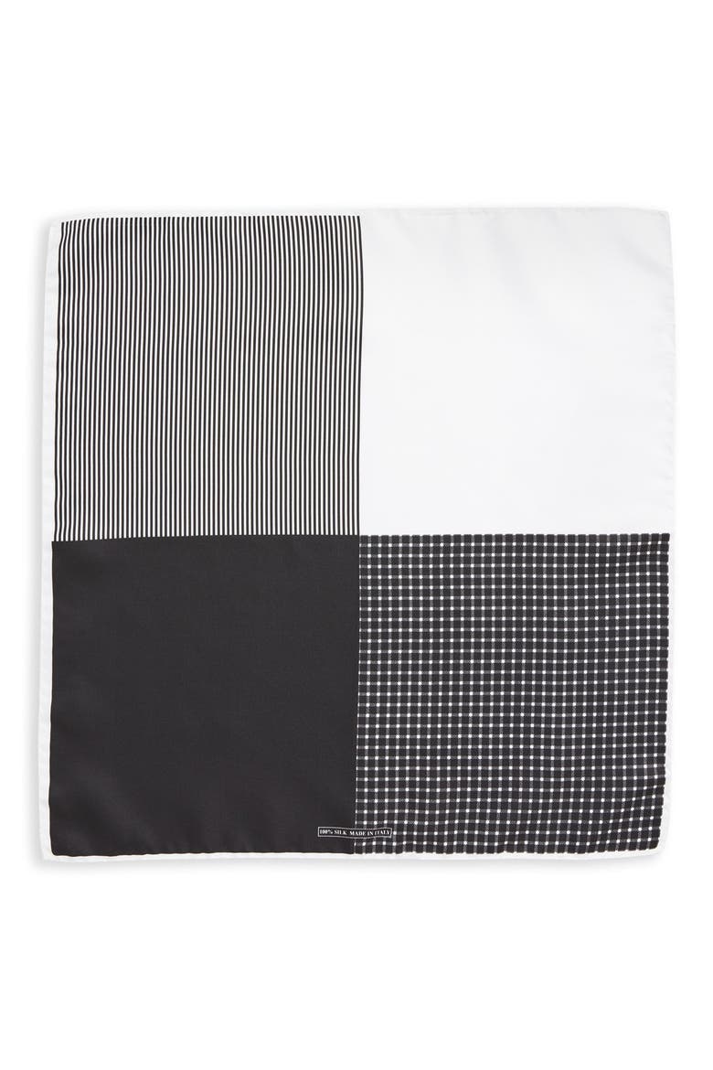 Panel Silk Pocket Square, Alternate, color, BLACK