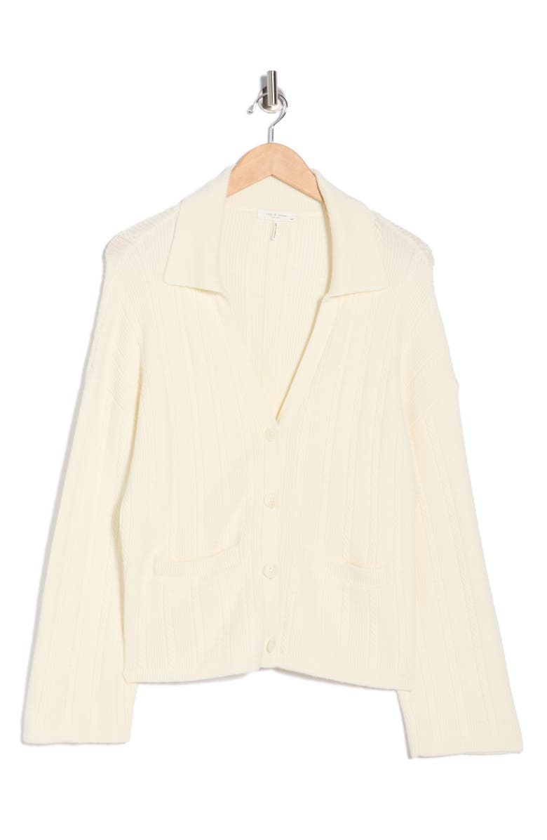 rag & bone Cynthia Johnny Collar Cable Knit Cardigan, Alternate, color, Chalk