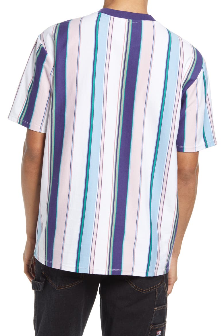 Men's Vertical Stripe Embroidered Logo T-Shirt, Alternate, color, SUNDOWN BLUE STRIPE