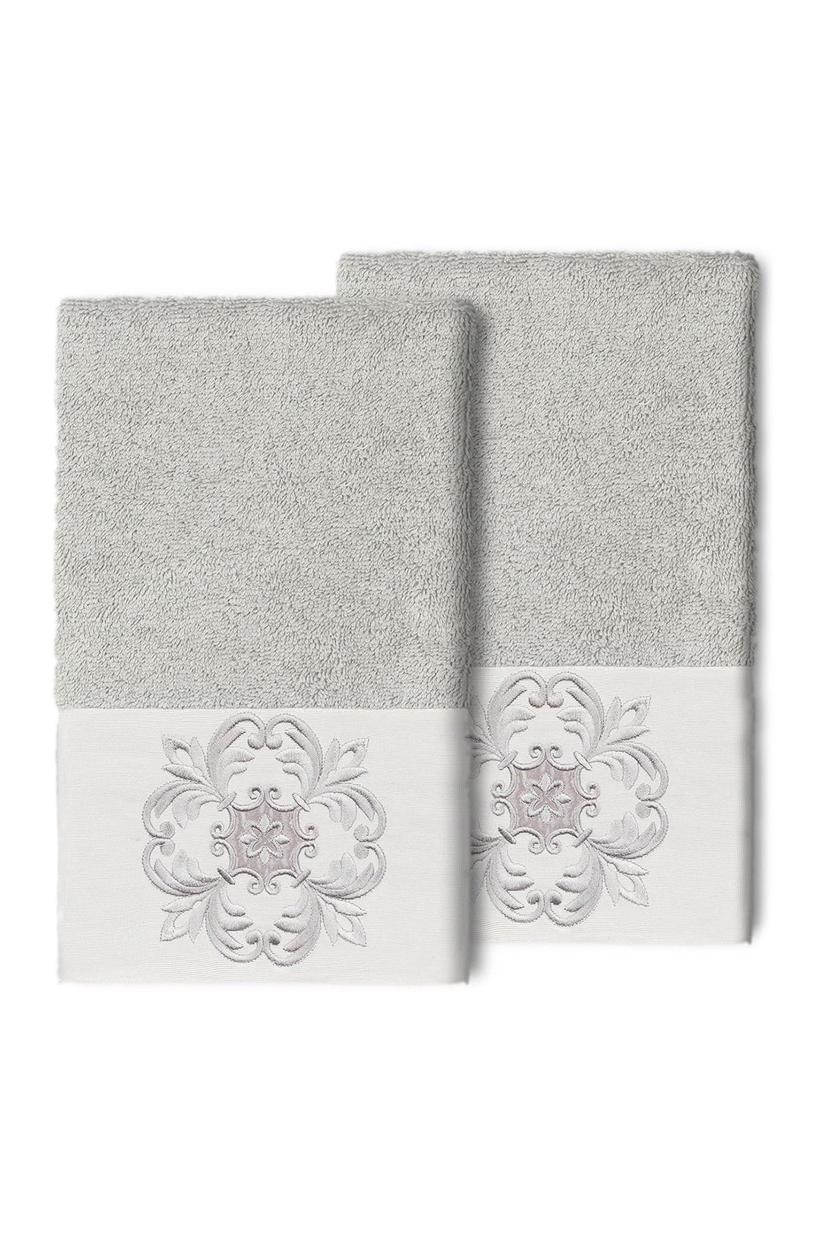 Linum Home Textiles Alyssa Embellished Hand Towel - Set of 2 - Light Gray
