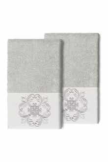 Linum Home Textiles Alyssa Embellished Hand Towel - Set of 2 - Light Gray