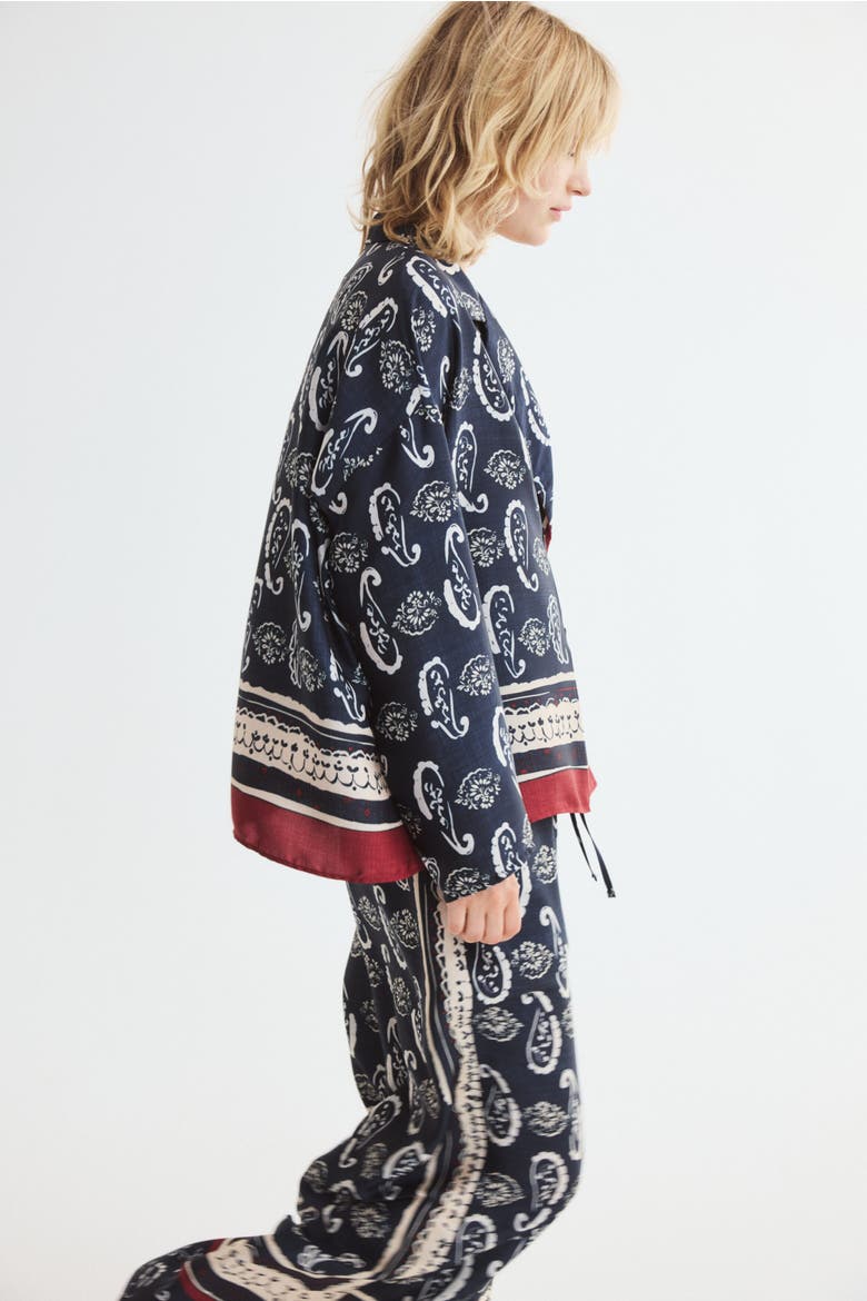 Printed Double-Breasted Jacket, Alternate, color, Navy blue/paisley