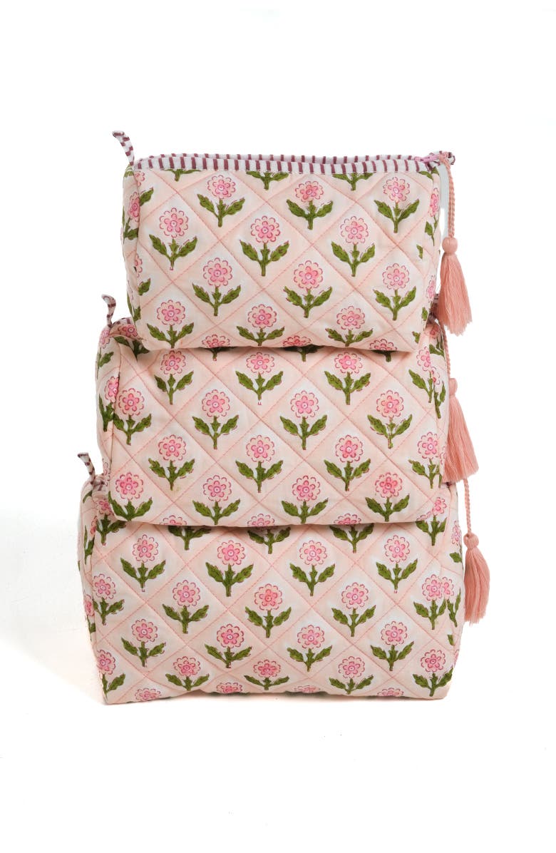 Inner Child Mona Blockprint Makeup Bag in  - Set of 3, Main, color, Pink