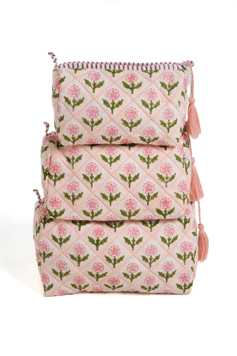 Mona Blockprint Makeup Bag in  - Set of 3