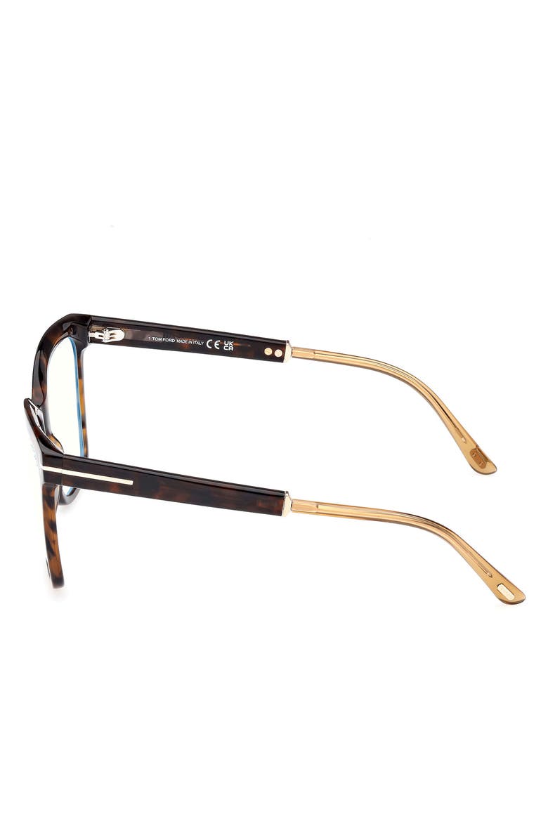 TOM FORD 56mm Square Blue Light Blocking Optical Glasses, Alternate, color, Havana Rose Gold / T Logo