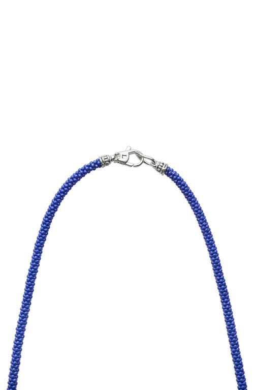 Lagos Silver Station Matte Blue Caviar Beaded Ceramic Necklace In Gold