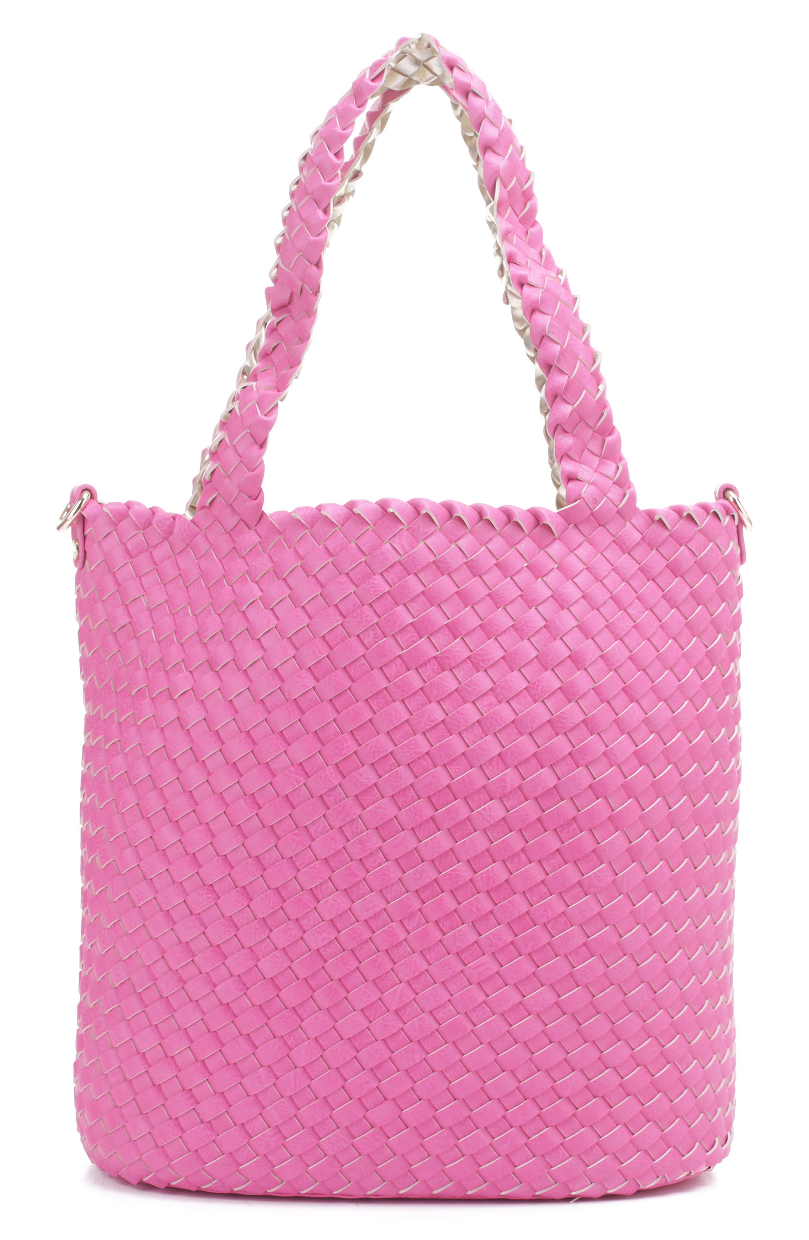 Mali + Lili Ray Convertible Woven Vegan Leather Tote, Alternate, color, Hot Pink