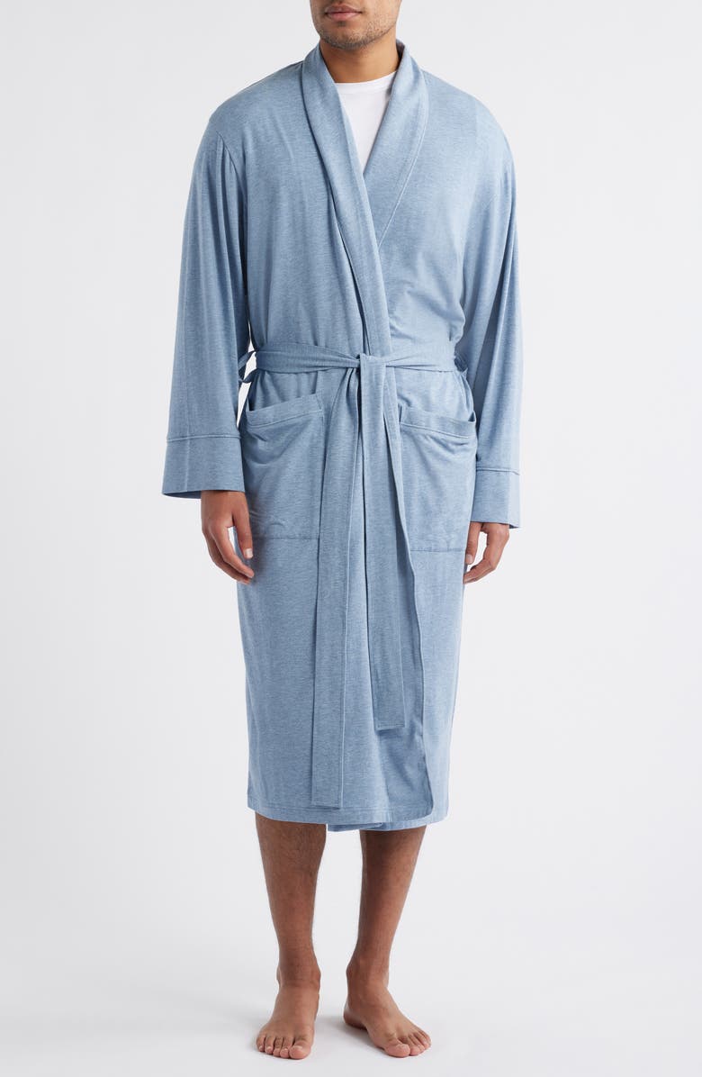 Daniel Buchler Shawl Collar Heathered Cotton & Modal Blend Robe, Main, color, Blue Heather