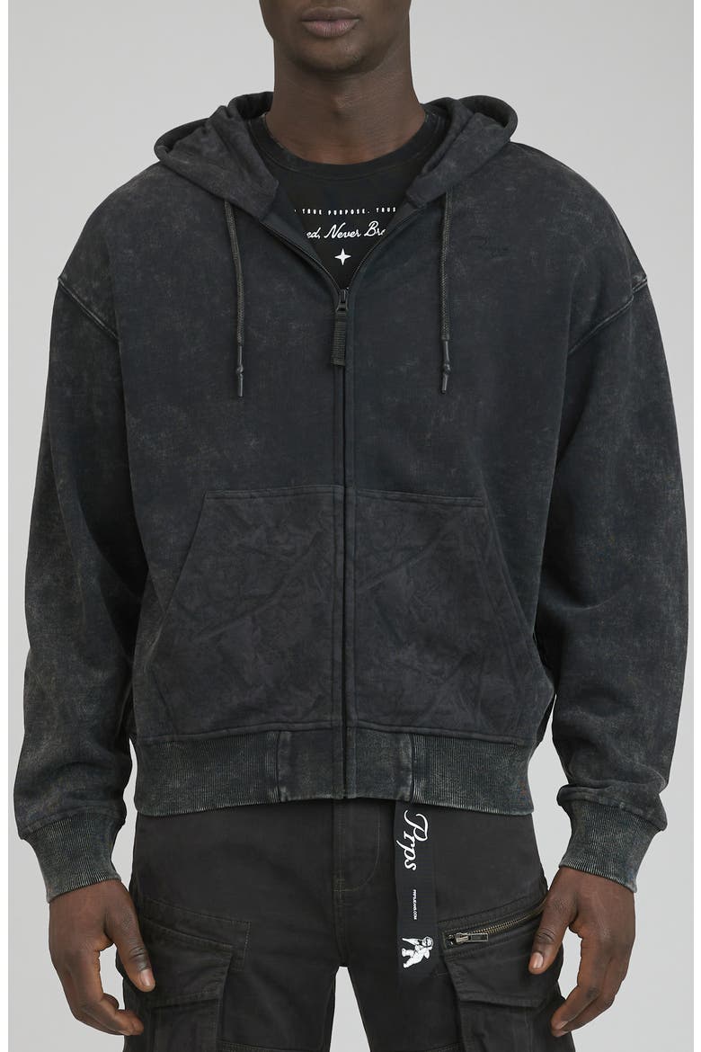 Redwood Colorblock Camo Cotton Zip-Up Hoodie, Main, color, BLACK