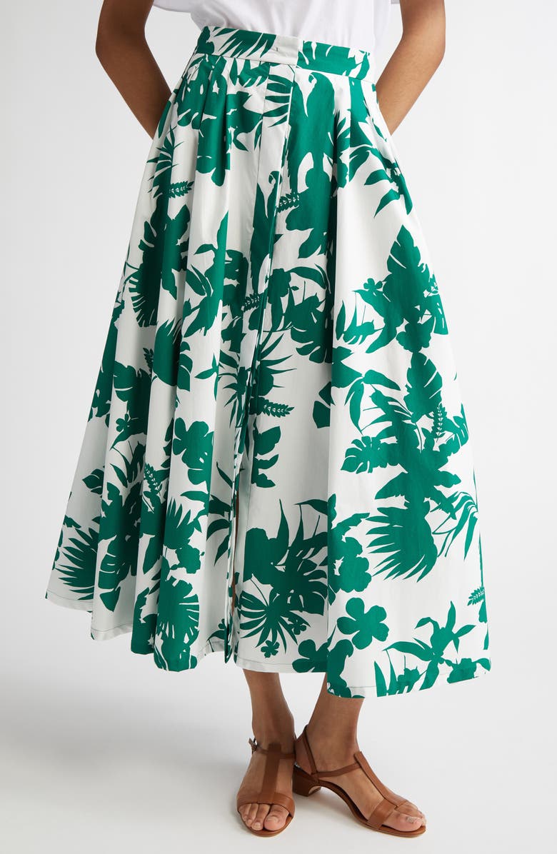 Max Mara Studio Idoneo Tropical Print Pleated Cotton Skirt, Main, color, 