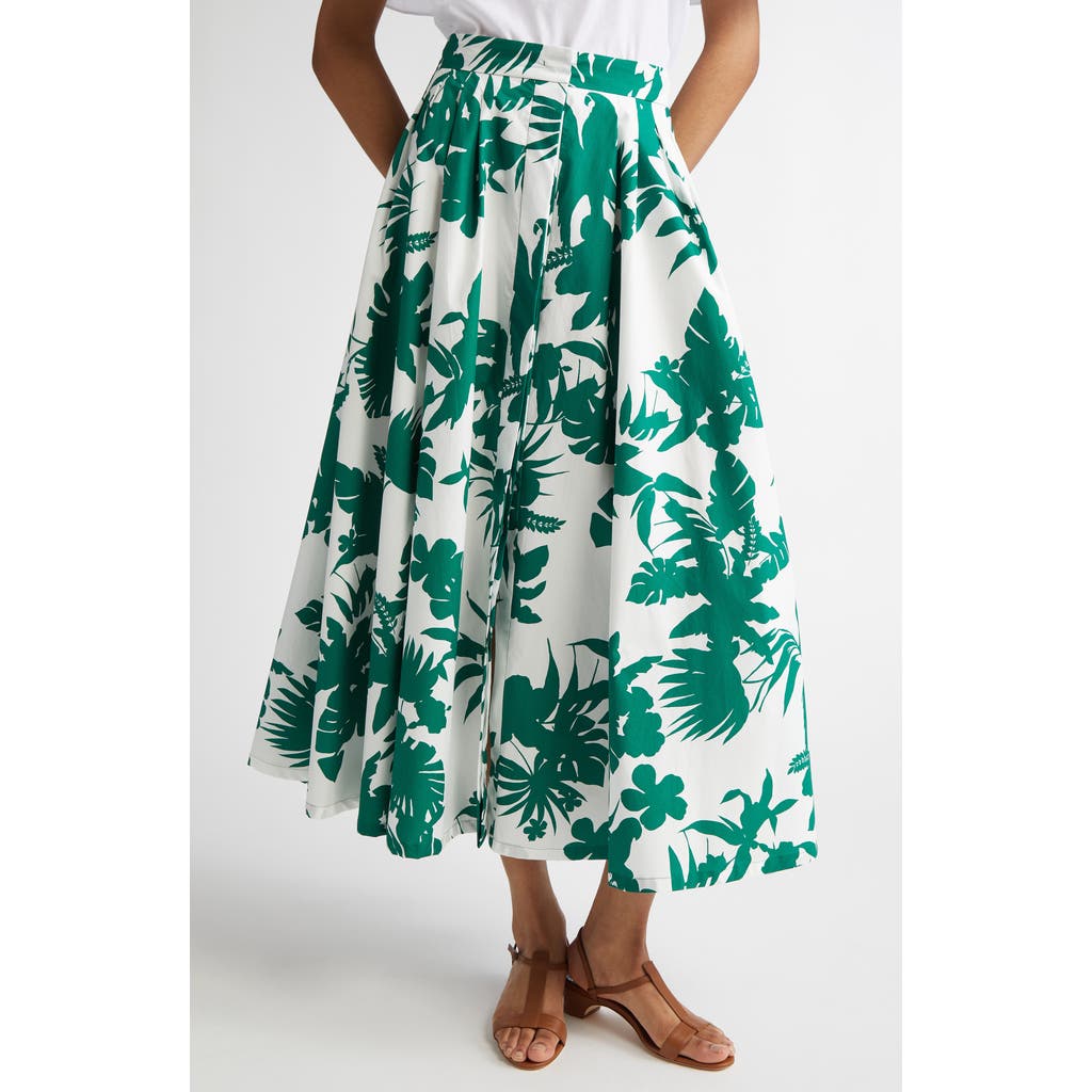 Max Mara Studio Idoneo Tropical Print Pleated Cotton Skirt in Green  product