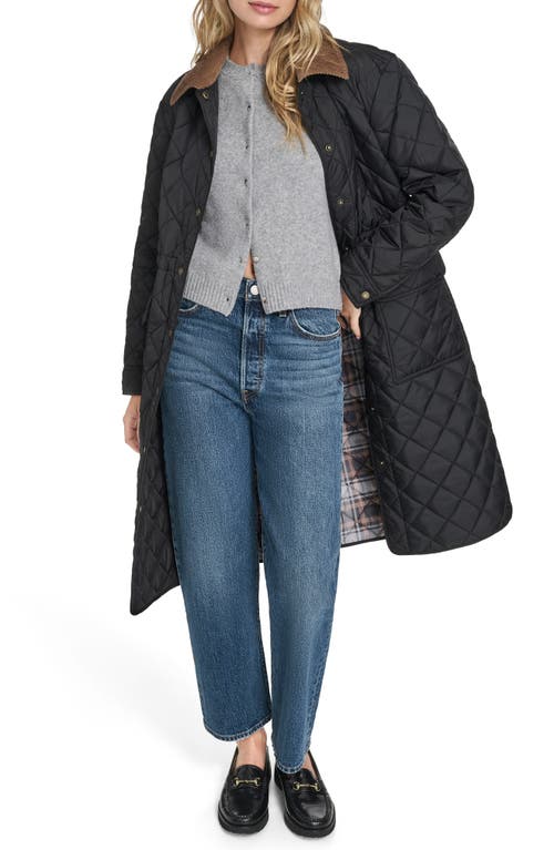 Levi's Diamond Quilted Hooded Long Coat In Black
