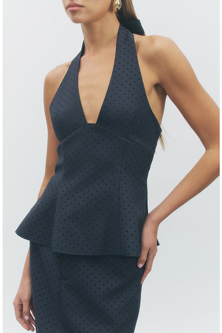 Brynn Peplum Halter Top, Alternate, color, NAVY BLACK